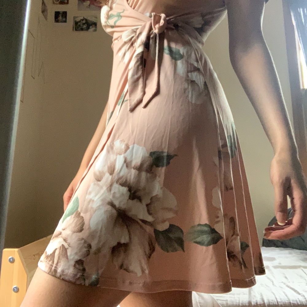 Peach floral wrap dress